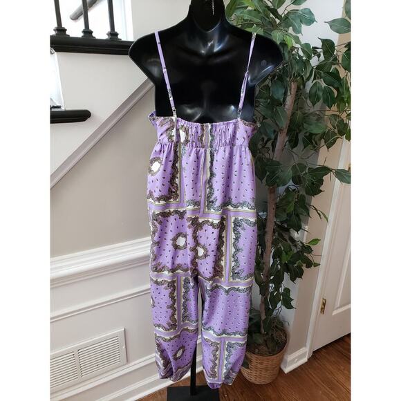 Toxik3 Jumpsuit Womens Small Purple Paisley Sleeveless Pockets Adjustable Strap - Picture 5 of 16